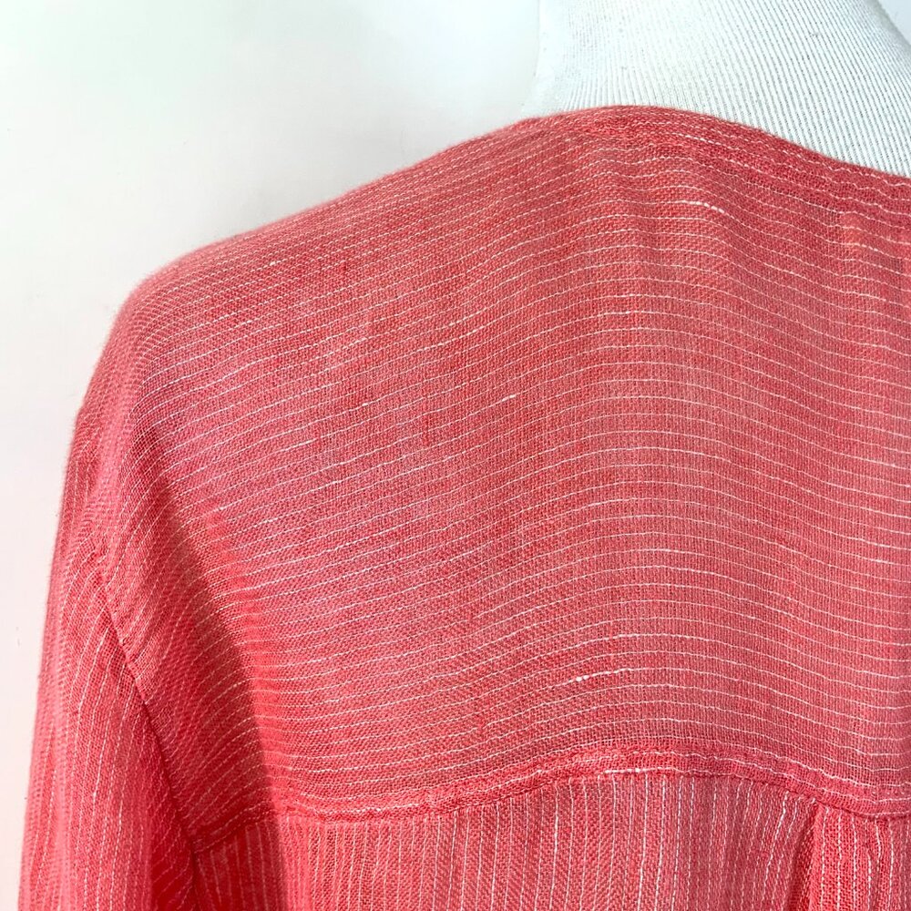 Eileen Fisher Linen 3/4 Sleeve Tunic Henley Shirt Striped Sz L - Picture 12 of 16